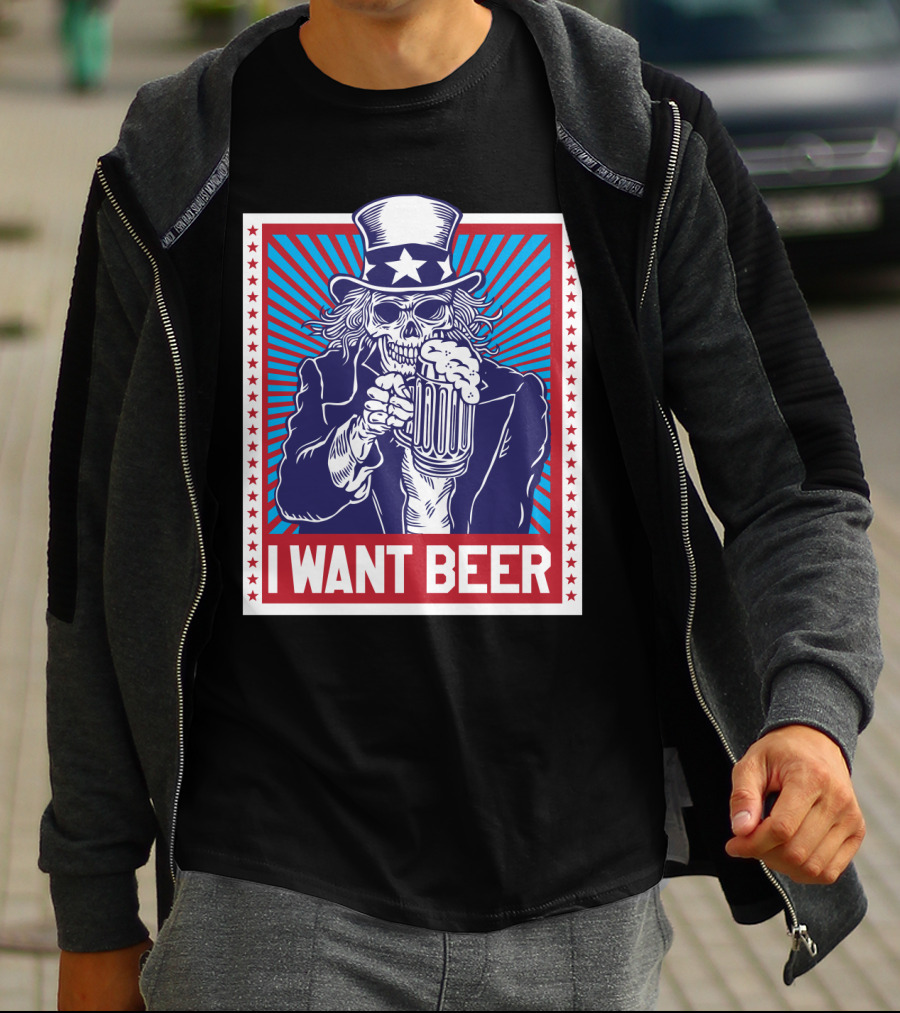 Uncle Sam Skull I Want Beer T-Shirt