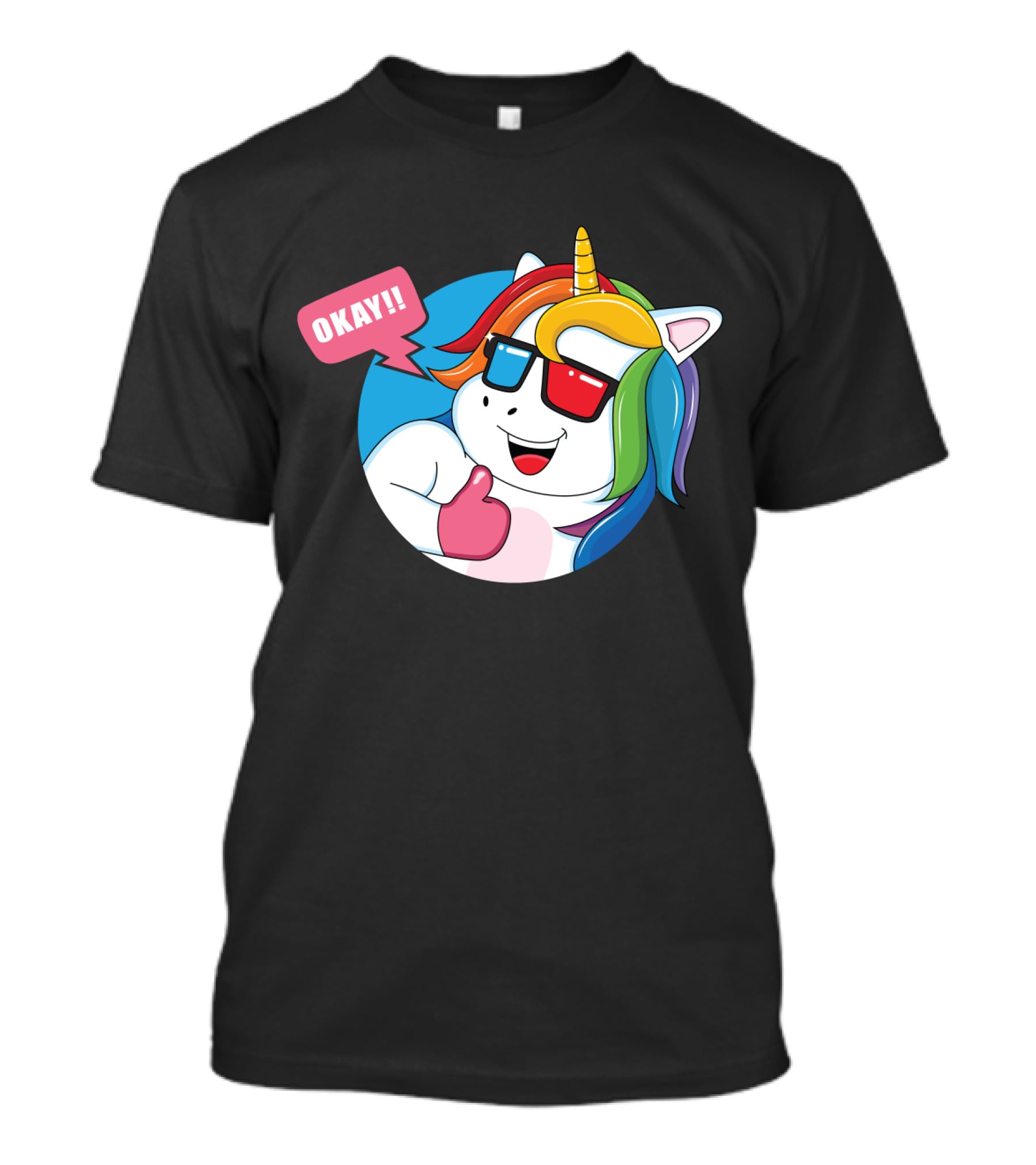 OKAY Unicorn Expression Rainbow Sunglasses Thumbs Up T-Shirt