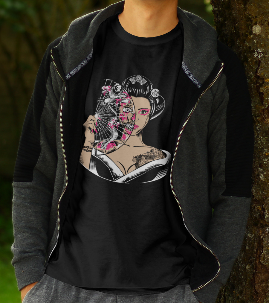 Zombie Geisha Fan Undead Half Face T-Shirt
