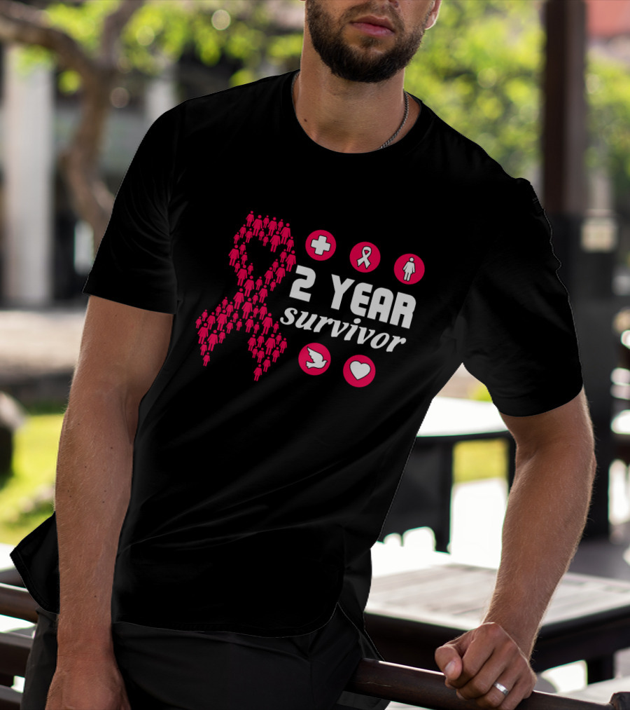 2 Year Survivor Pink Ribbon Breast Cancer Awareness Icons T-Shirt