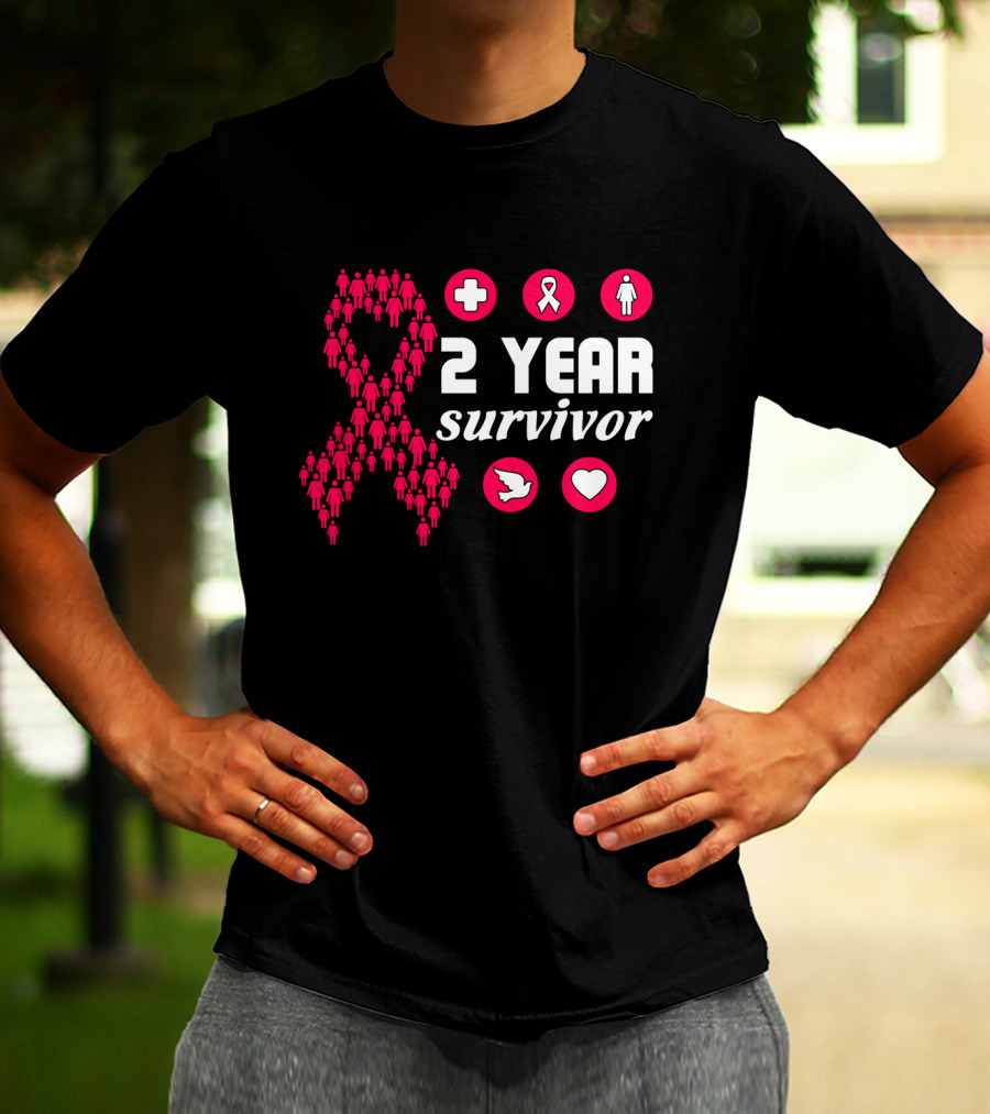 2 Year Survivor Pink Ribbon Breast Cancer Awareness Icons T-Shirt