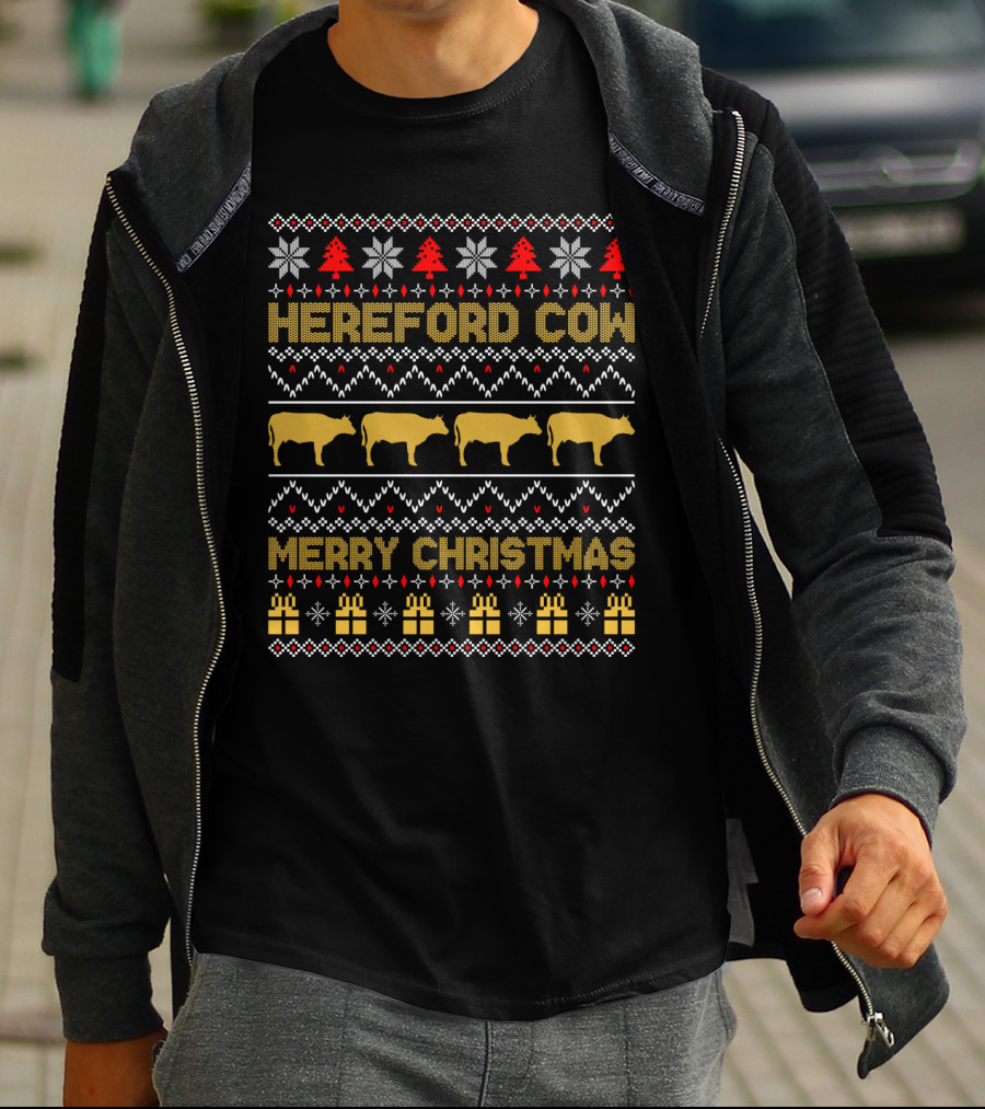 Hereford Cow Merry Christmas Ugly T-Shirt