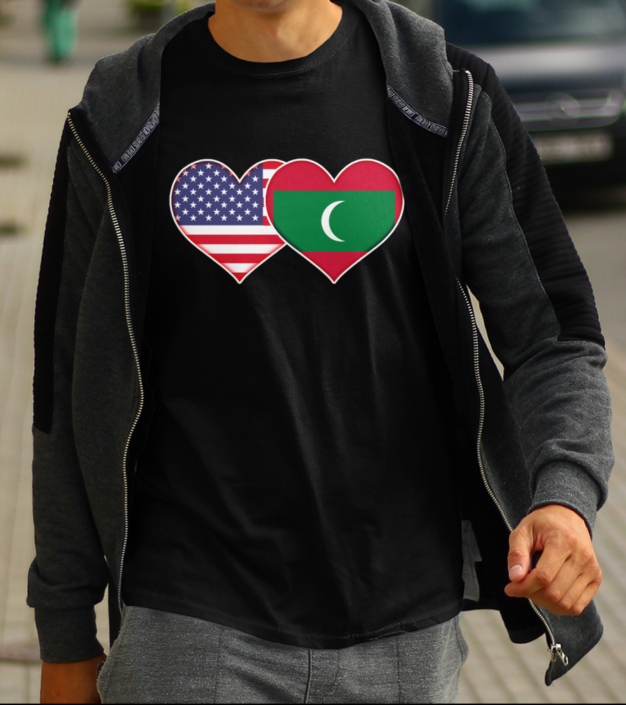 USA And Maldives Flag Hearts T-Shirt