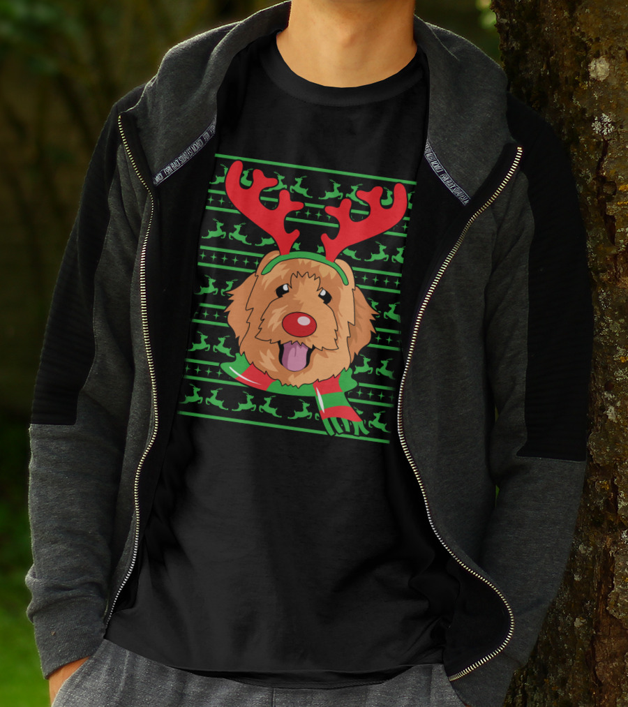 Golden Doodle Reindeer Christmas Scarf And Antlers T-Shirt