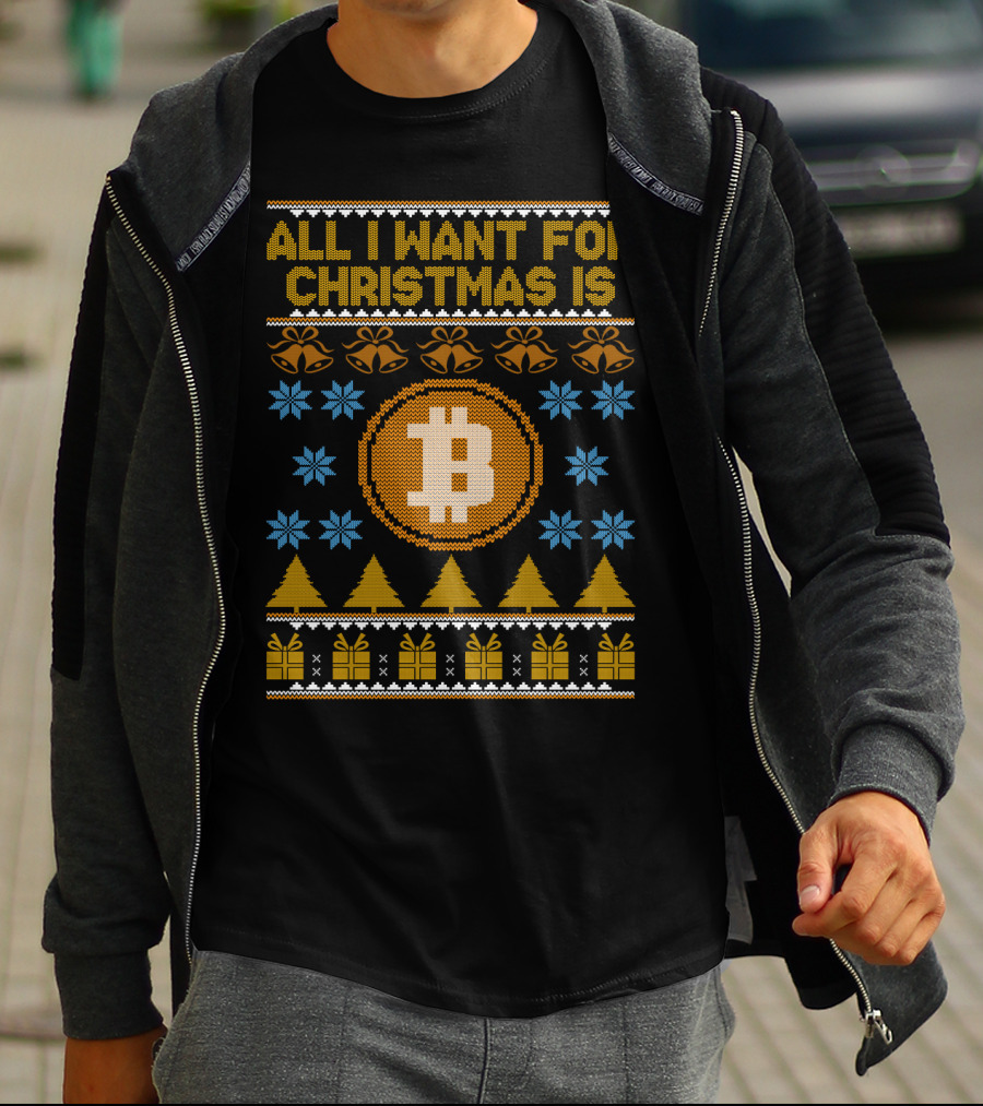 All I Want For Christmas Is Bitcoin Bells Trees Snowflakes T-Shirt