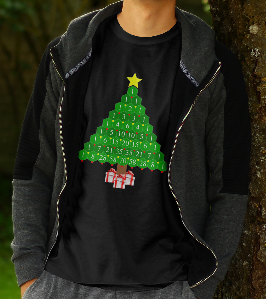 Pascal's Triangle Christmas Tree With Numbers And Gifts T-Shirt