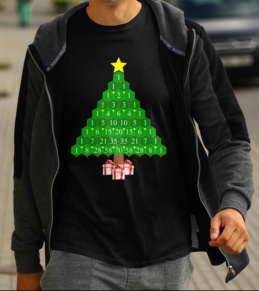 Pascal's Triangle Christmas Tree With Numbers And Gifts T-Shirt
