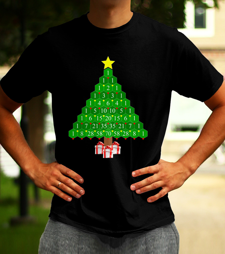 Pascal's Triangle Christmas Tree With Numbers And Gifts T-Shirt