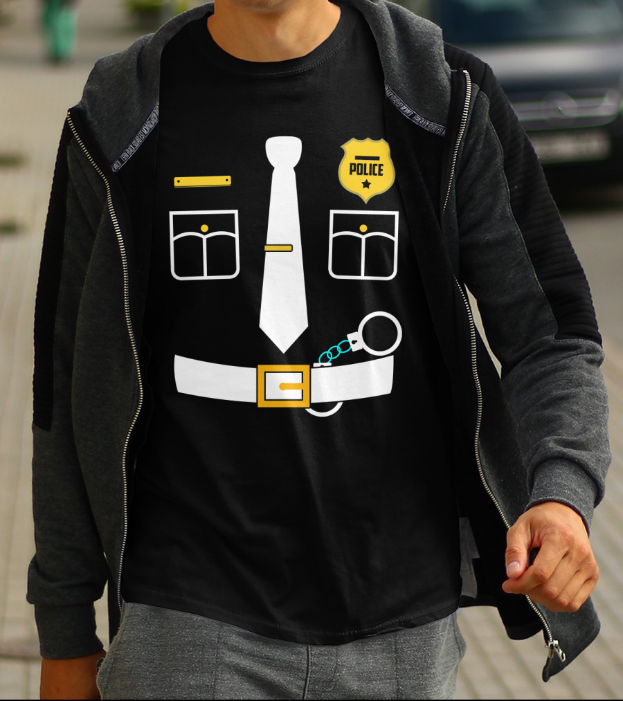 Police Uniform Icon With Handcuffs, Tie, Badge And Belt T-Shirt