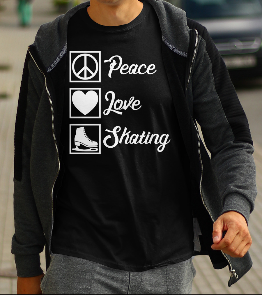 Peace Love Skating Peace Heart Ice Skates T-Shirt