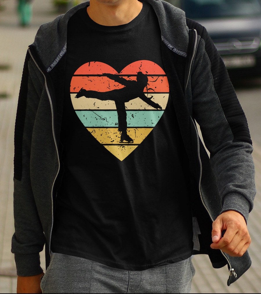 Vintage Heart Figure Skater Ice Skating Sport T-Shirt