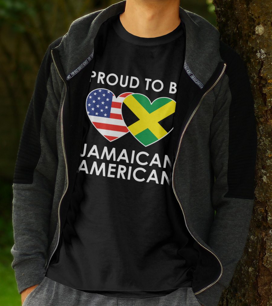 Proud To Be Jamaican American USA Flag Jamaican Flag Hearts T-Shirt