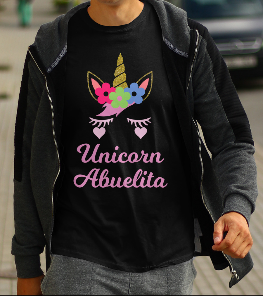 Unicorn Abuelita Glitter Horn Floral Eyelashes Hearts T-Shirt