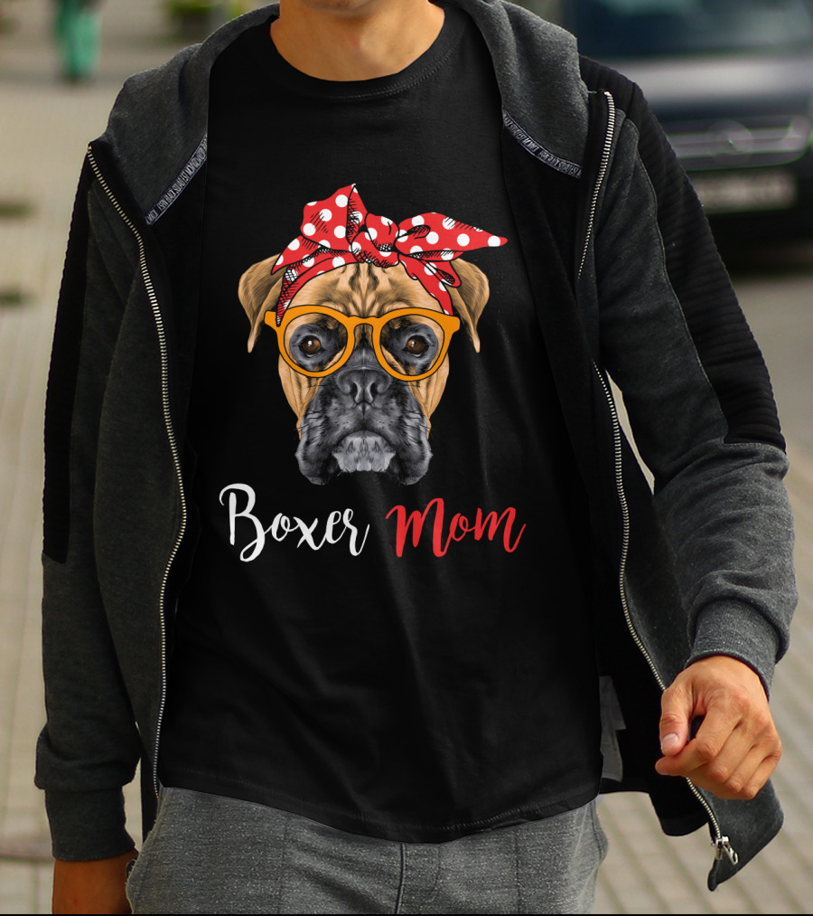 Boxer Mom Funny Dog Glasses Bandana T-Shirt