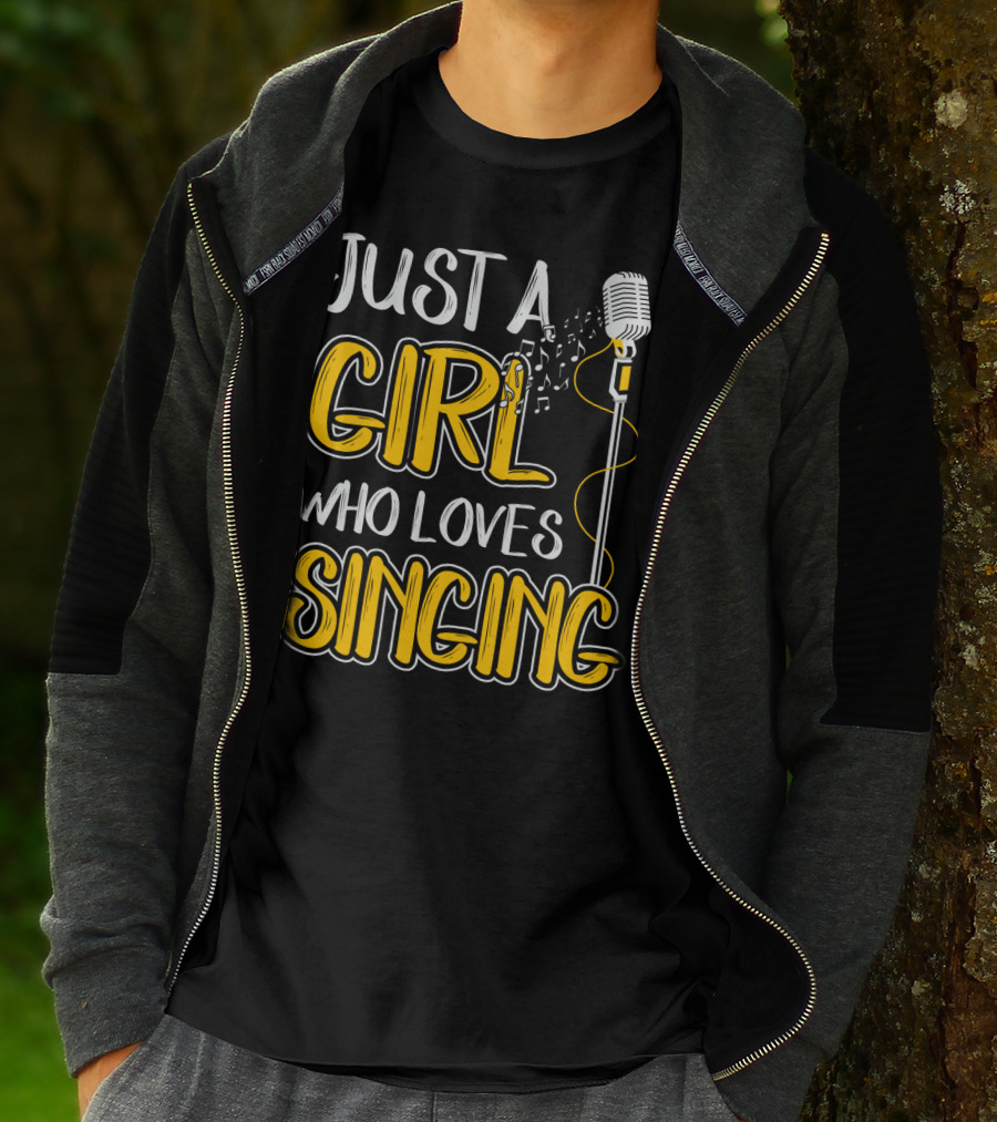 Just A Girl Who Loves Singing Microphone And Musical Notes T-Shirt