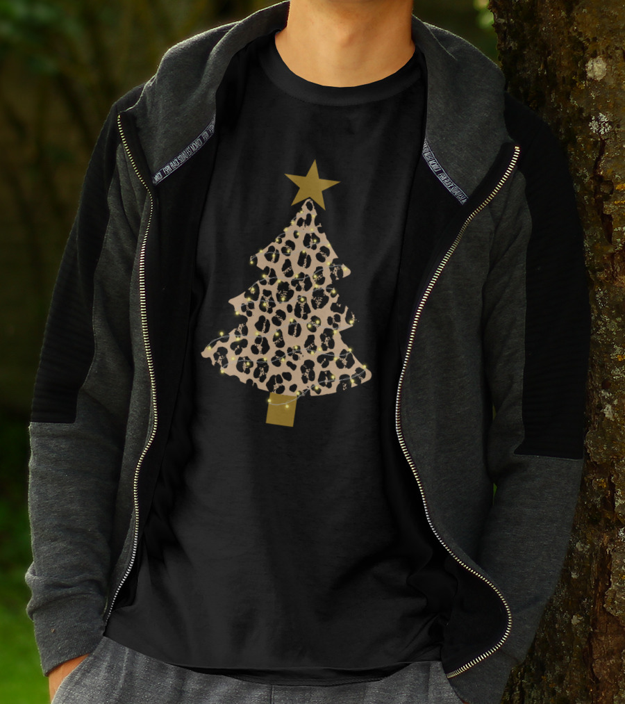 Leopard Print Christmas Tree With Star And Lights T-Shirt