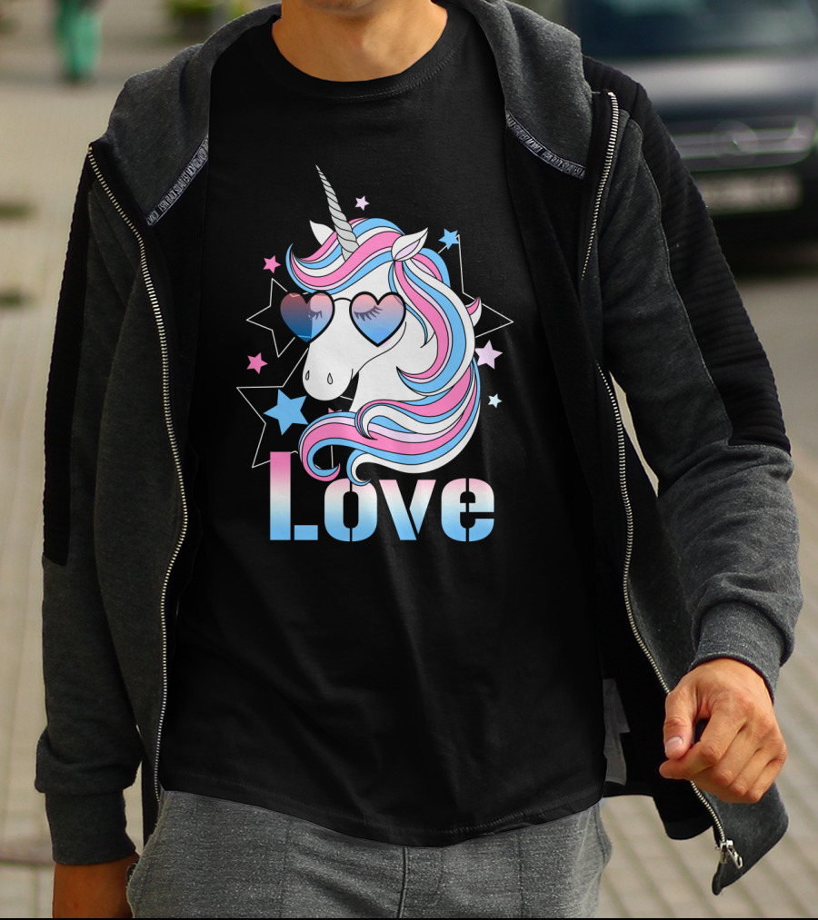 Love Unicorn Heart Glasses With Stars T-Shirt