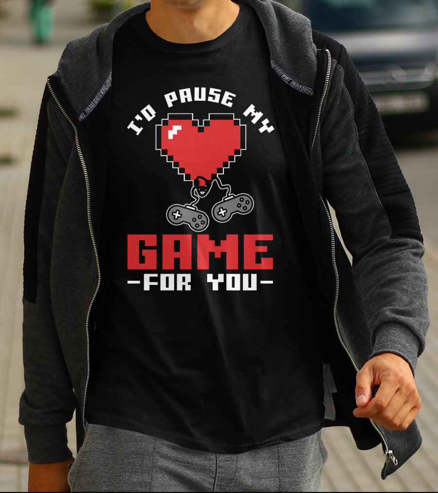 I'D PAUSE MY GAME FOR YOU Retro Pixel Heart Controllers T-Shirt