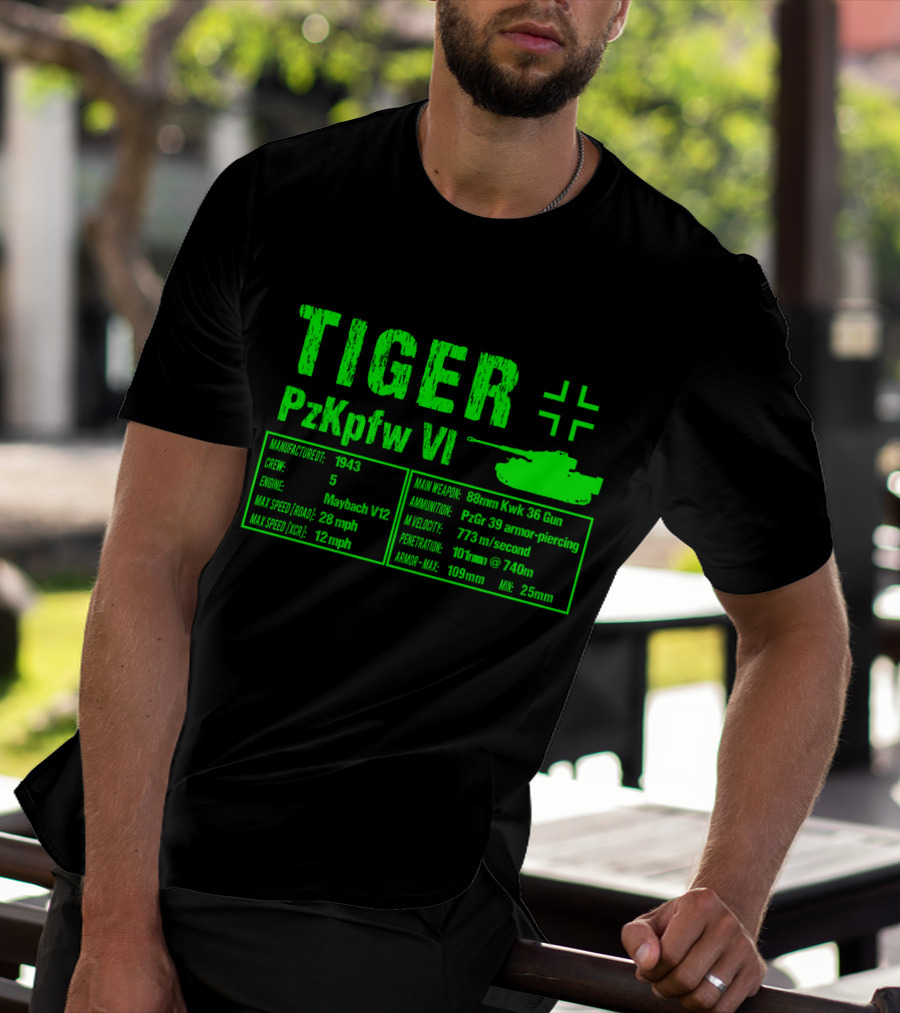 Tiger PzKpfw VI 1943 German Heavy Tank Specs With 88mm KwK 36 Gun T-Shirt