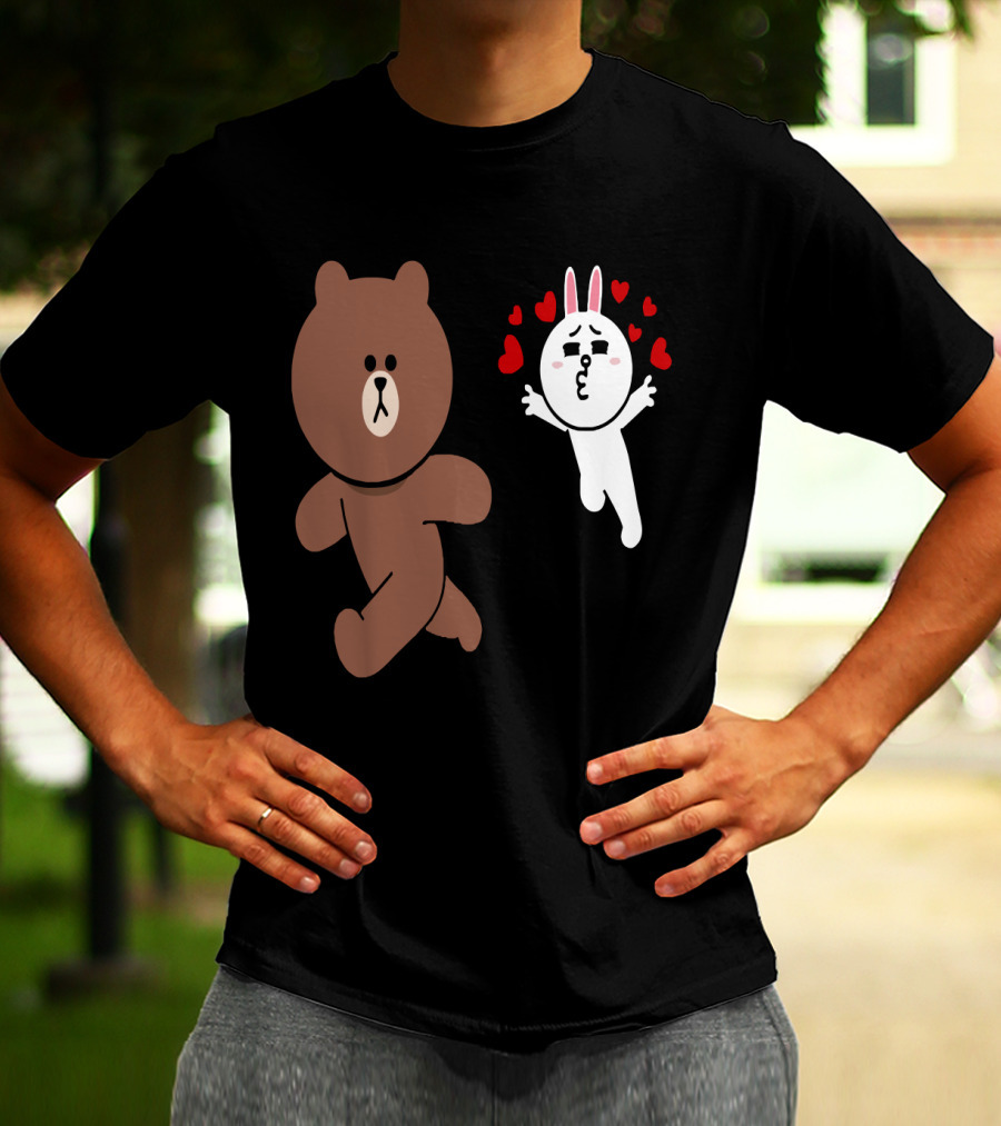 Cute Brown Bear Cony Bunny Rabbit Love Hearts Chase Valentine's Day Run T-Shirt