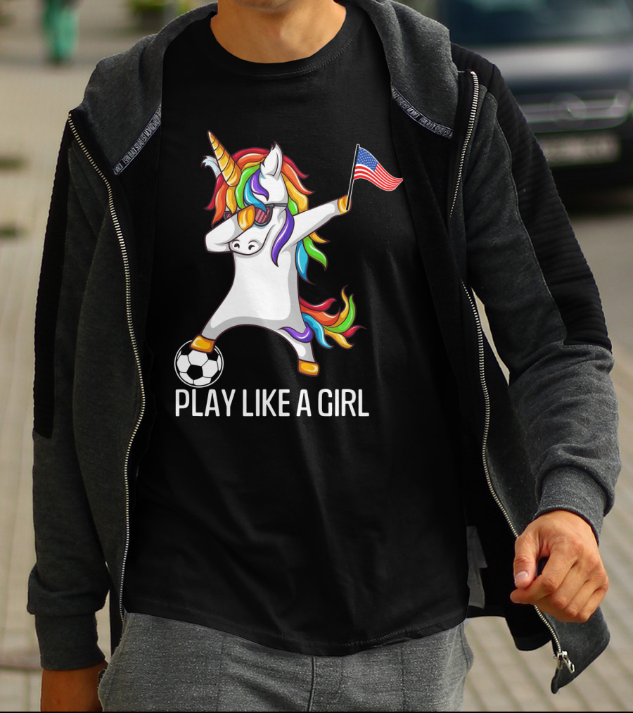 Dabbing Unicorn Play Like A Girl USA Soccer T-Shirt