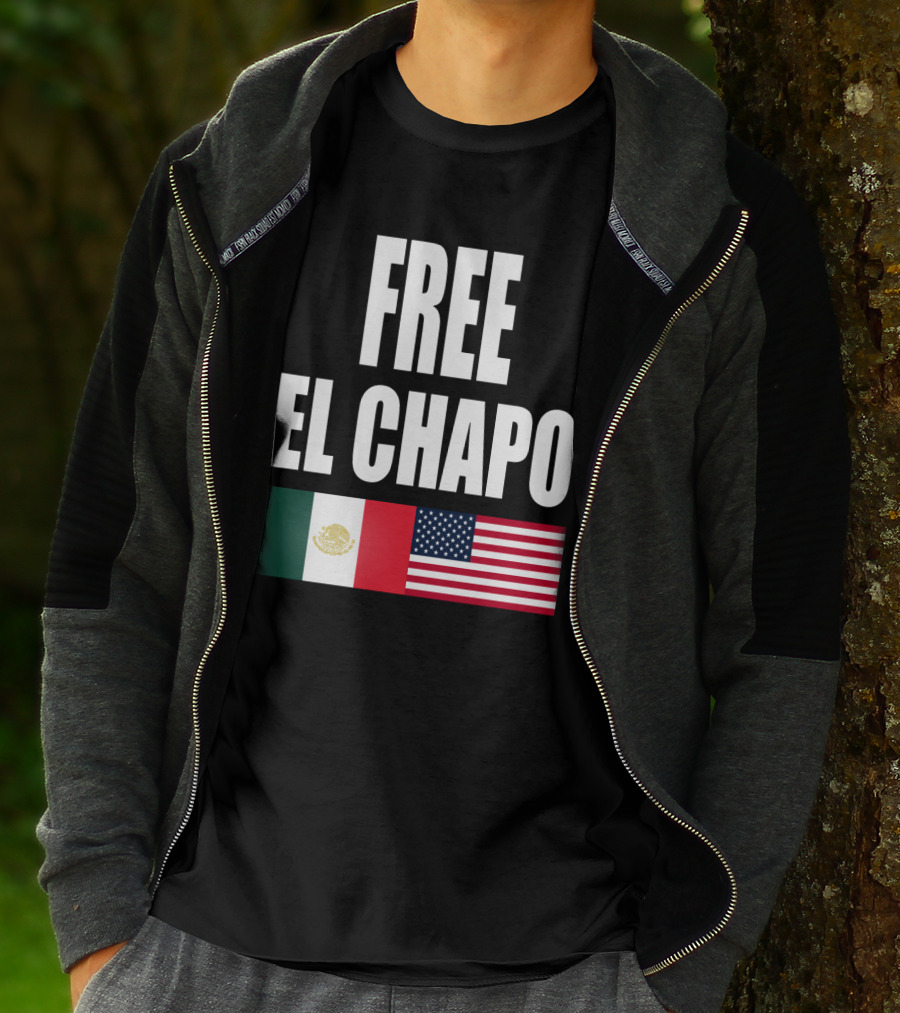 Free El Chapo Mexico USA Flags T-Shirt
