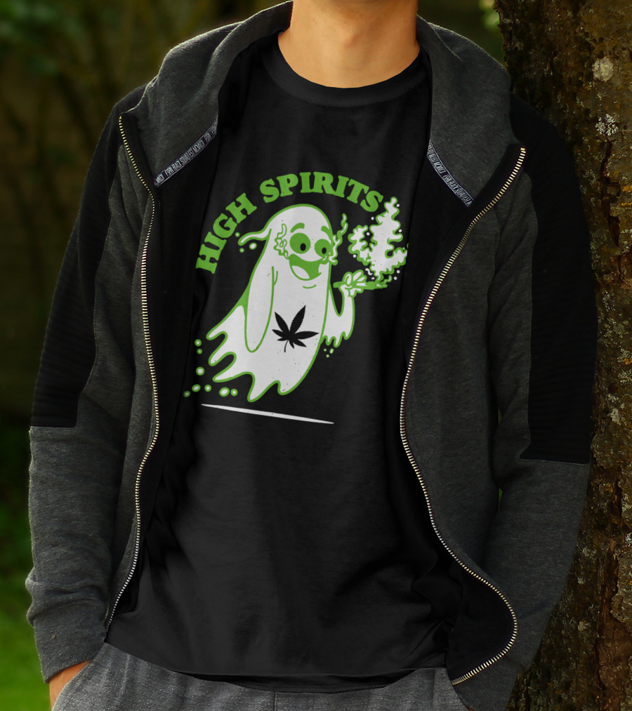 High Spirits Funny Halloween Marijuana CBD Weed Smokers Stoners And Pothead T-Shirt