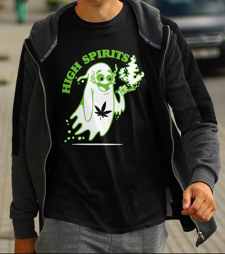 High Spirits Funny Halloween Marijuana CBD Weed Smokers Stoners And Pothead T-Shirt