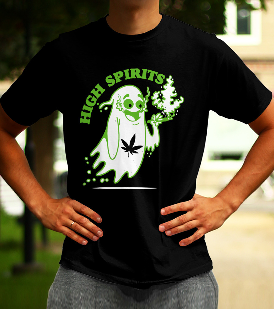 High Spirits Funny Halloween Marijuana CBD Weed Smokers Stoners And Pothead T-Shirt