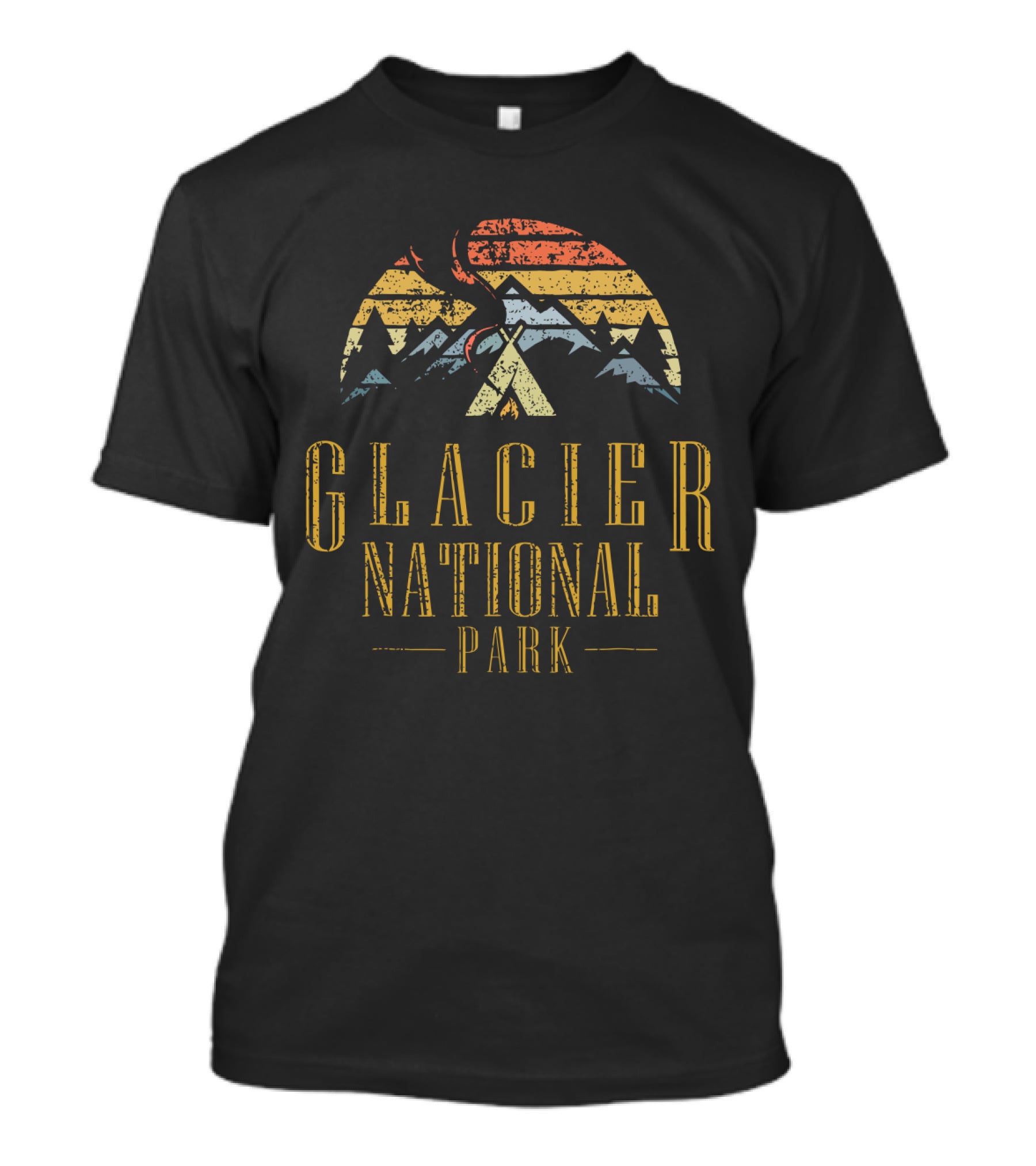 Glacier National Park Retro Mountain Campground Teepee T-Shirt