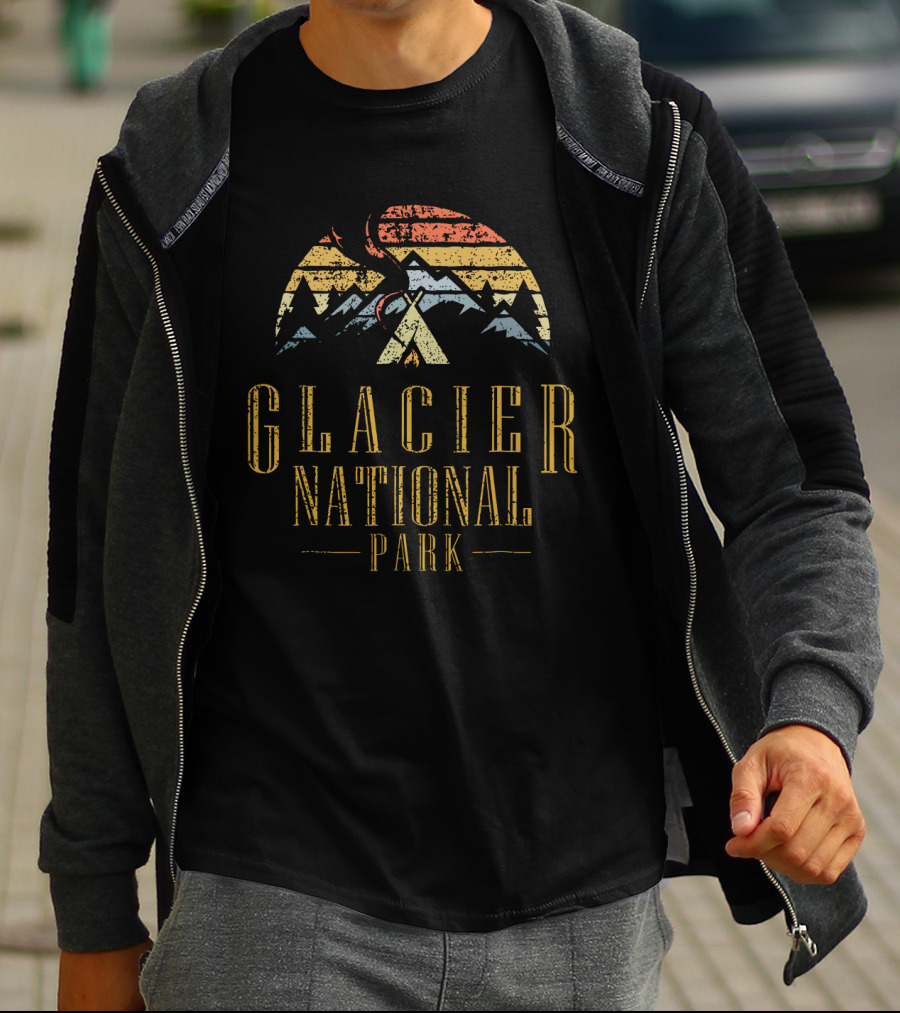 Glacier National Park Retro Mountain Campground Teepee T-Shirt