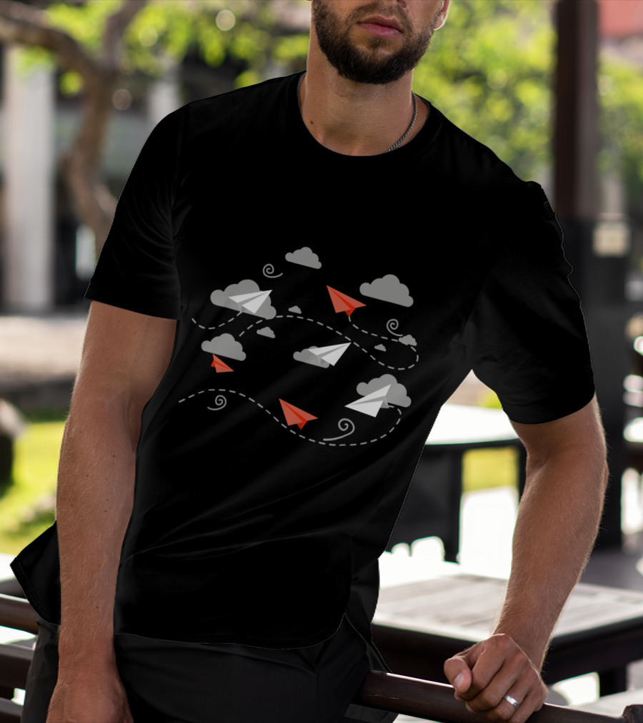 Paper Airplane Cloud Journey Flight Paths T-Shirt