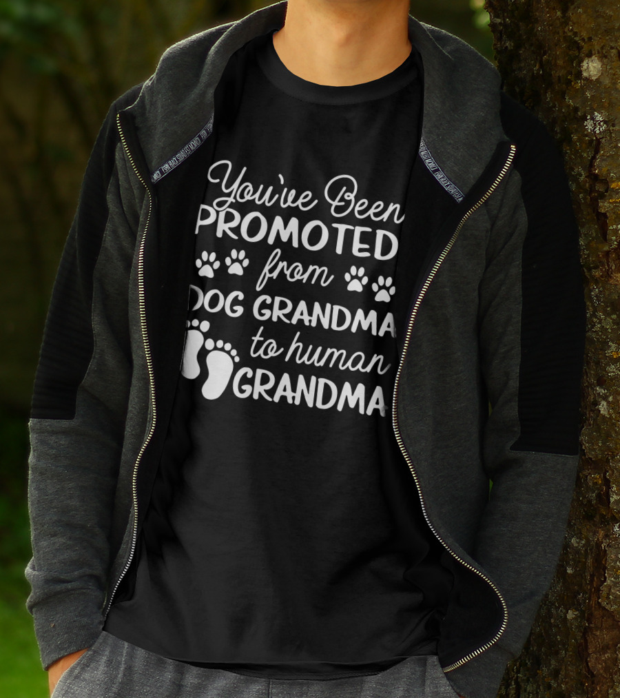 You've Been Promoted From Dog Grandma Paw Prints To Human Grandma Baby Feet T-Shirt
