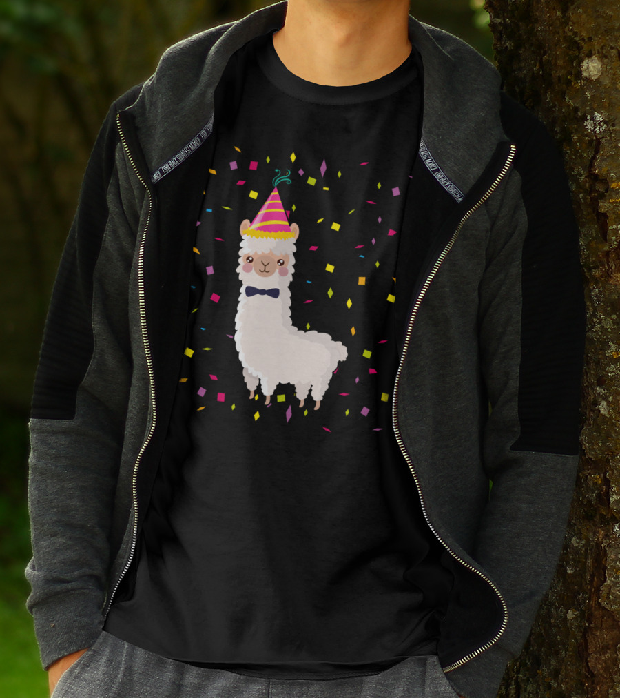 Funny Alpaca Birthday Party Celebration With Confetti T-Shirt