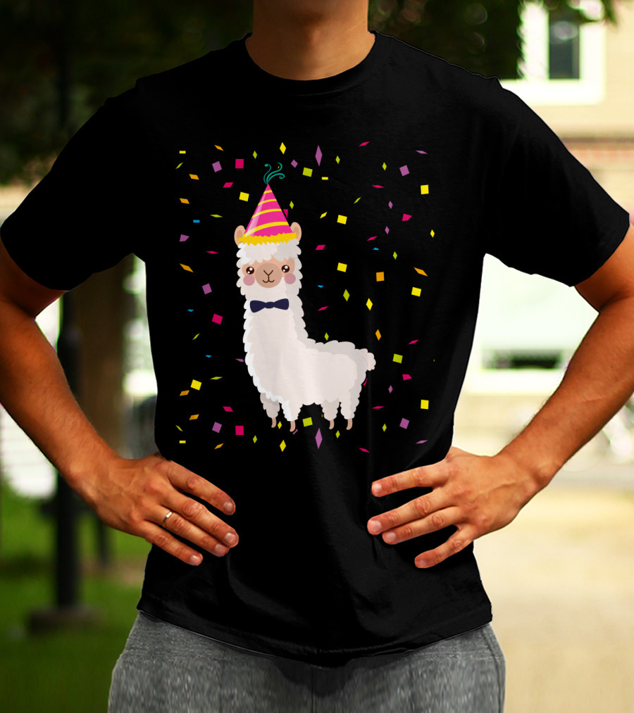 Funny Alpaca Birthday Party Celebration With Confetti T-Shirt