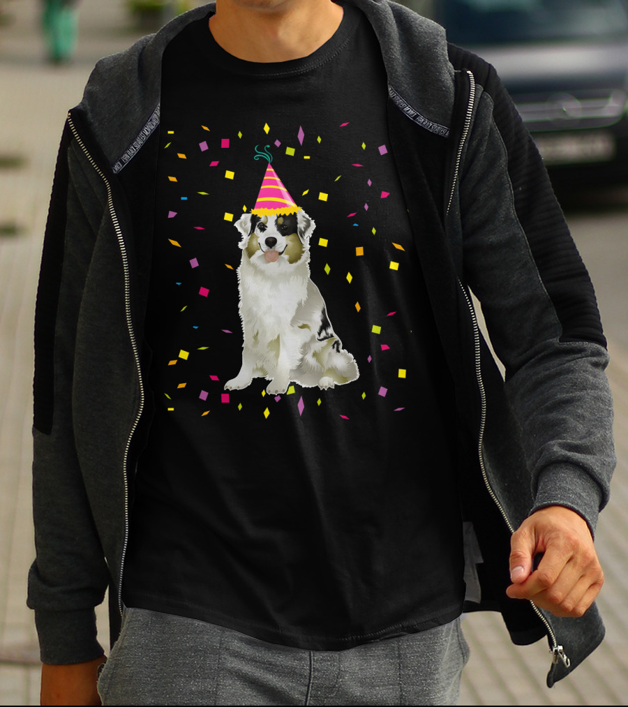 Funny Australian Shepherd Dog Birthday Party Confetti T-Shirt