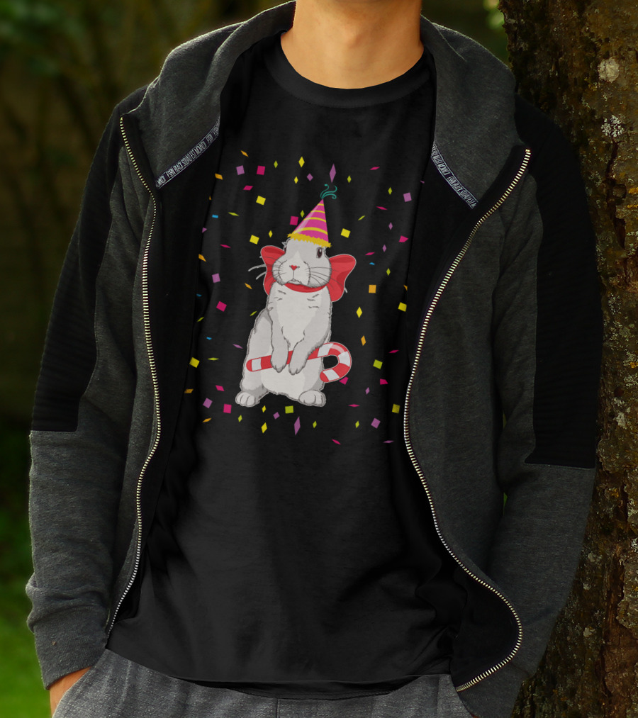 Funny Rabbit Birthday Party Hat Candy Cane Confetti T-Shirt