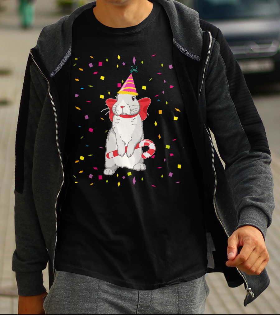 Funny Rabbit Birthday Party Hat Candy Cane Confetti T-Shirt
