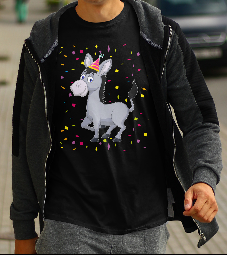 Happy Donkey Party Celebration With Colorful Confetti T-Shirt