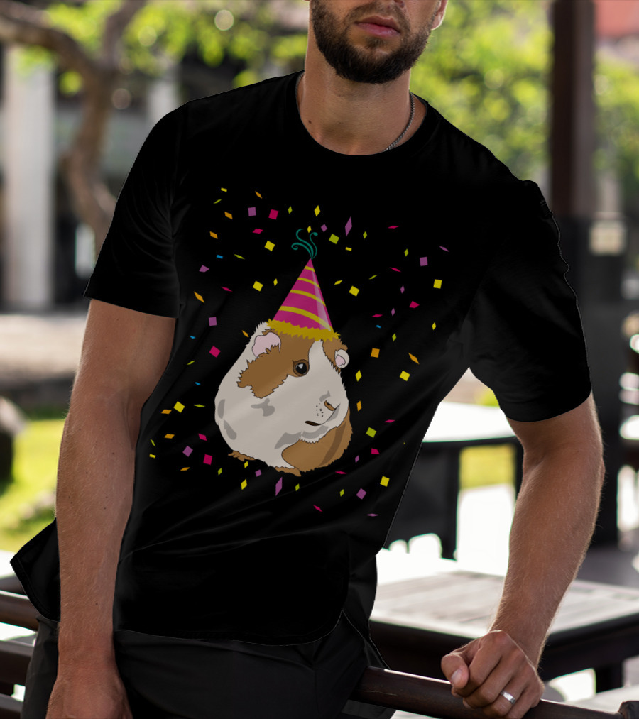 Funny Guinea Pig Birthday Celebration With Party Hat And Confetti T-Shirt