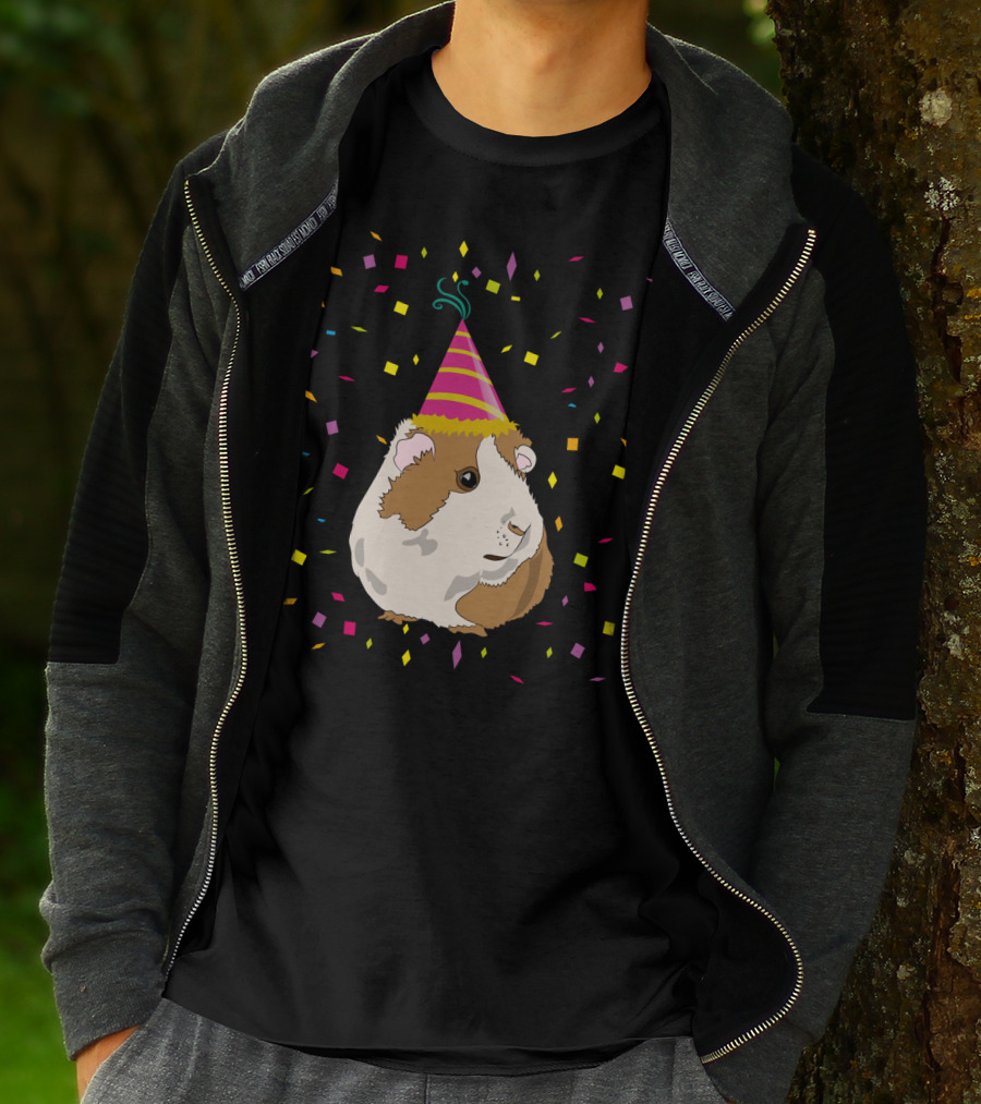 Funny Guinea Pig Birthday Celebration With Party Hat And Confetti T-Shirt