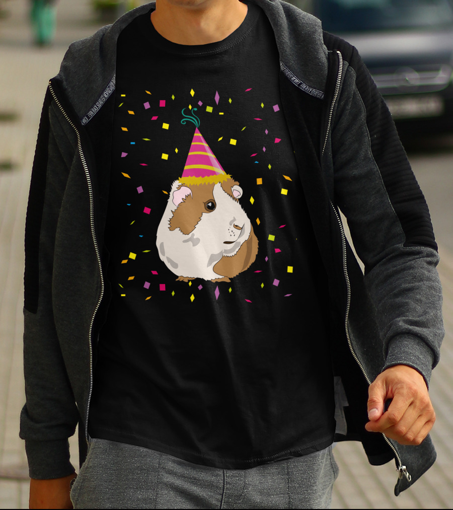 Funny Guinea Pig Birthday Celebration With Party Hat And Confetti T-Shirt