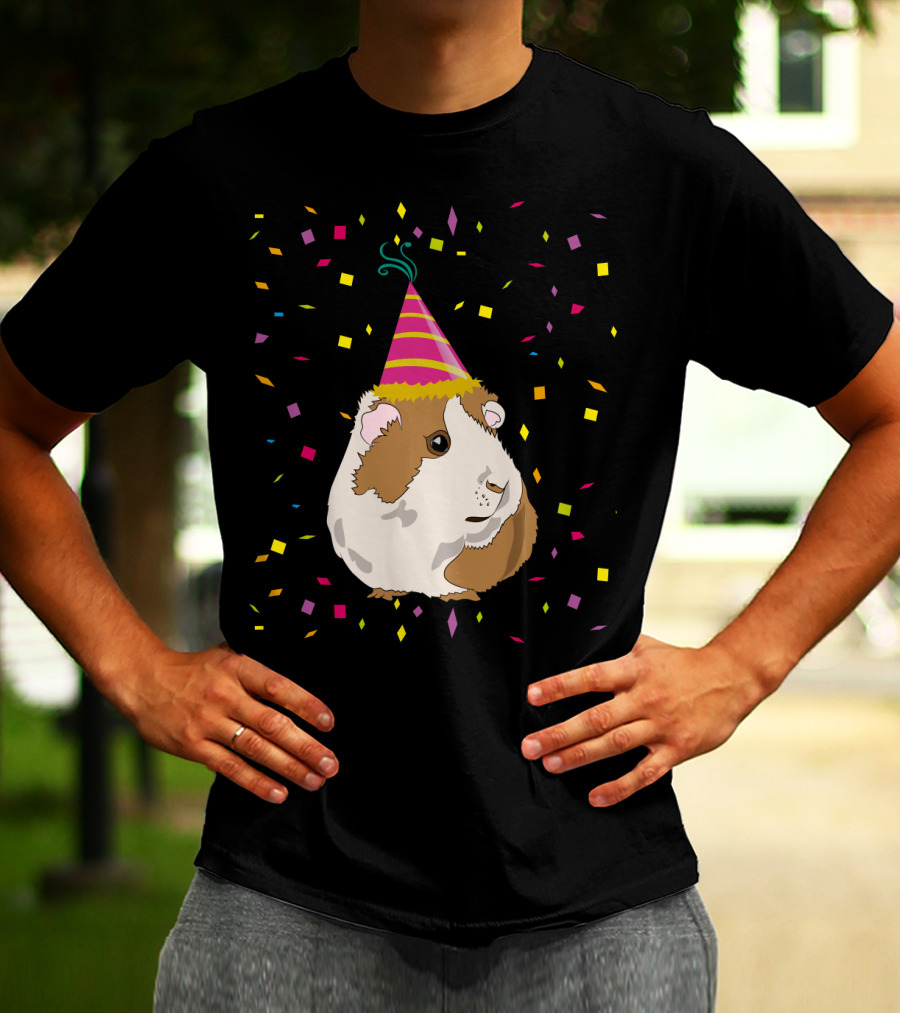 Funny Guinea Pig Birthday Celebration With Party Hat And Confetti T-Shirt