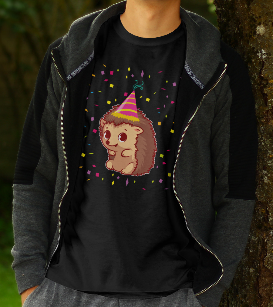 Hedgehog Party Confetti Celebration Birthday Fun T-Shirt