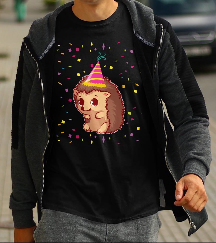 Hedgehog Party Confetti Celebration Birthday Fun T-Shirt