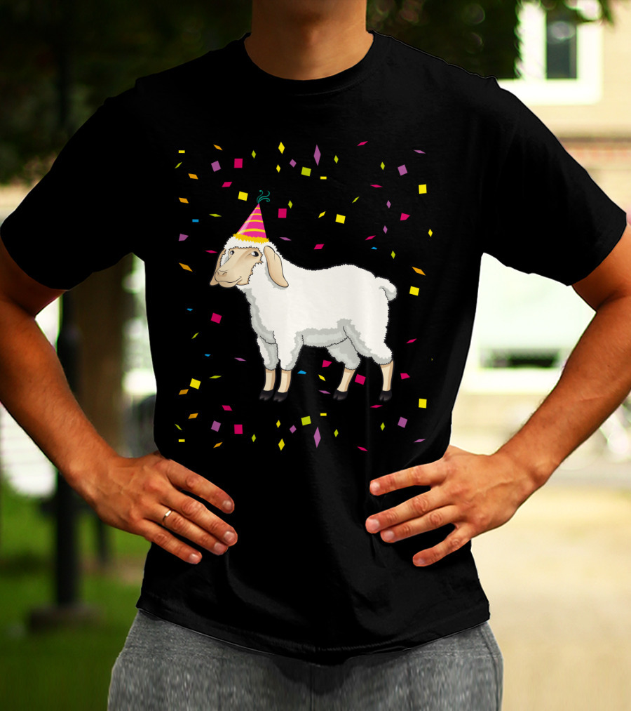 Funny Birthday Sheep With Party Hat And Confetti T-Shirt