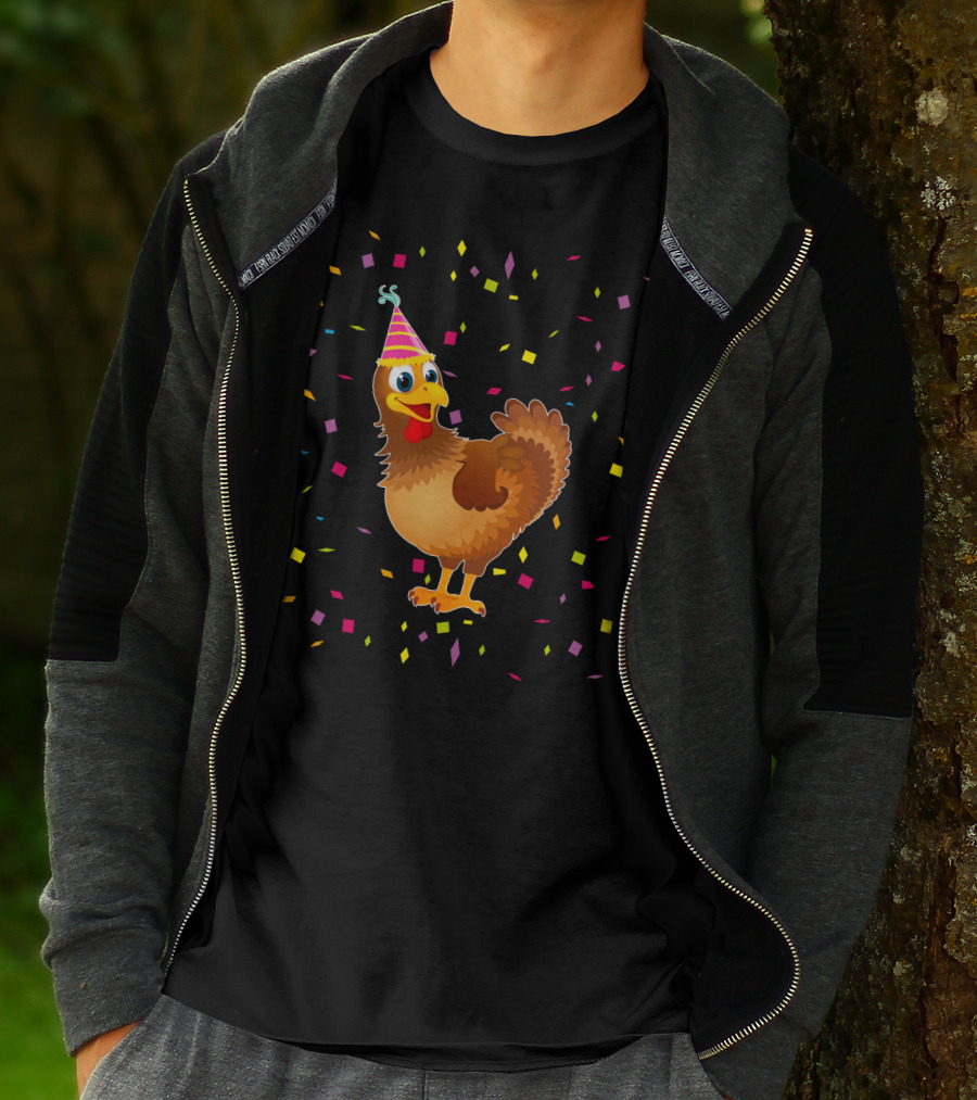 Funny Chicken Birthday Party Hat Confetti T-Shirt