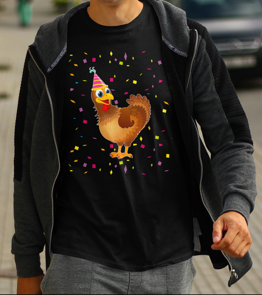 Funny Chicken Birthday Party Hat Confetti T-Shirt