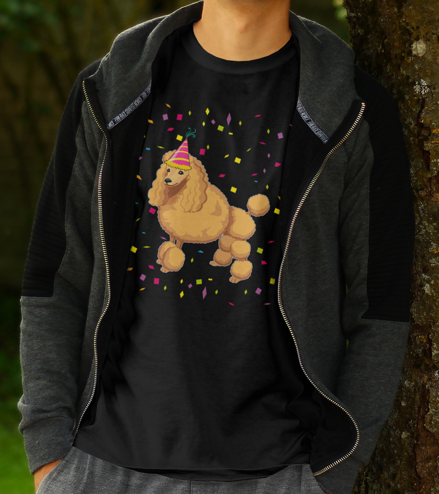 Funny Poodle Birthday Dog With Party Hat And Confetti T-Shirt