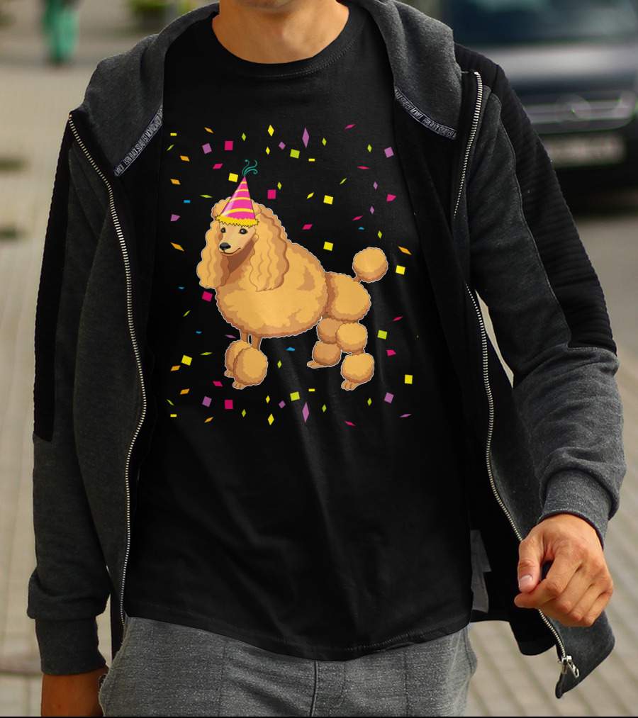 Funny Poodle Birthday Dog With Party Hat And Confetti T-Shirt